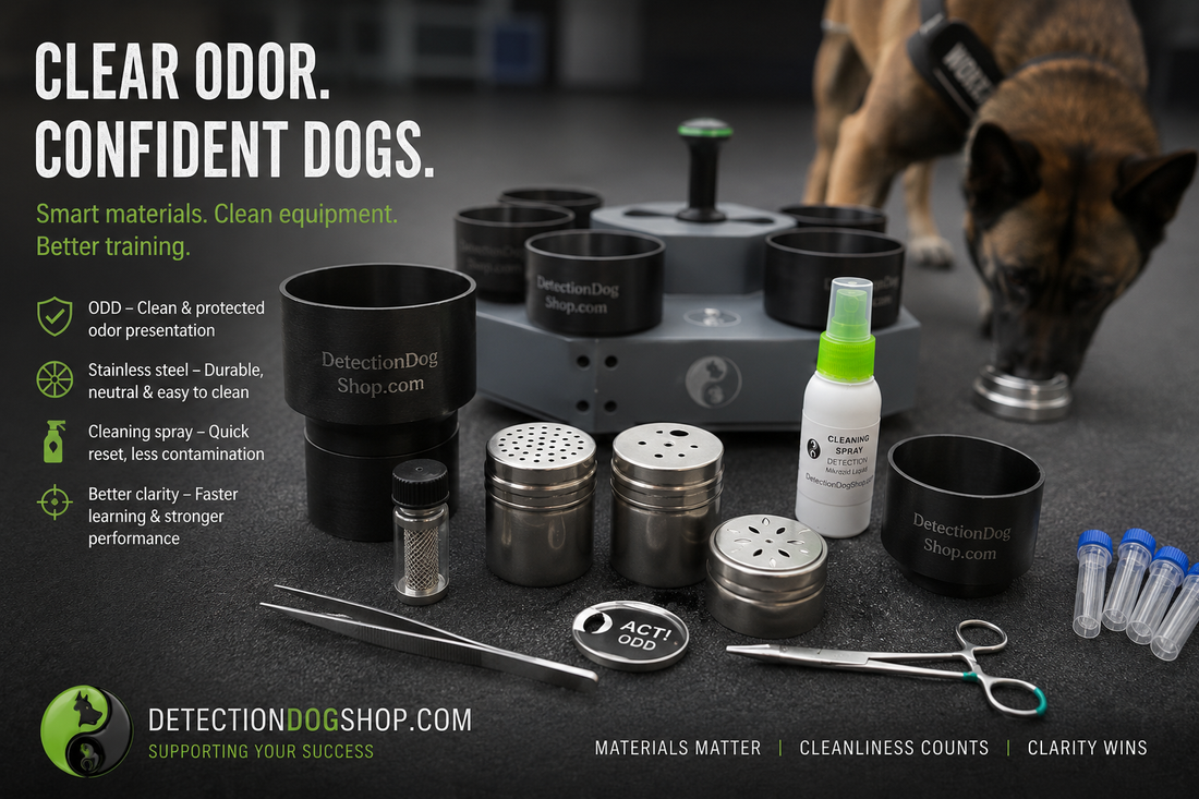 Material & odor integrity in detection dog training